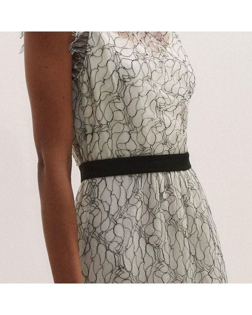 ME+EM Multicolor Monochrome Lace Midi Dress + Belt