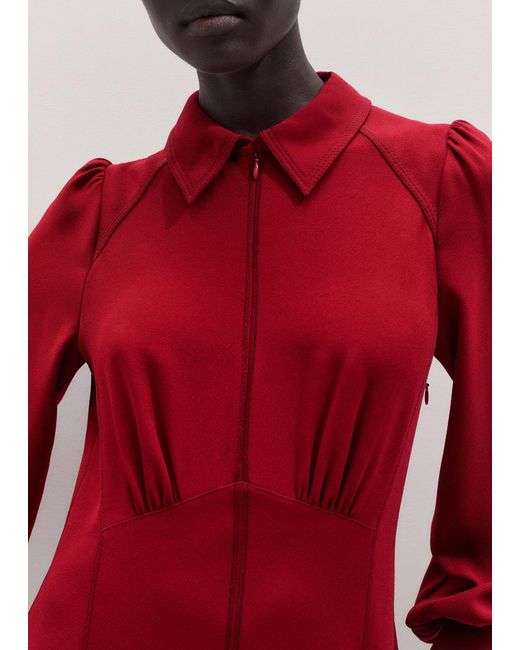 ME+EM Red Crepe Statement Sleeve Maxi Dress