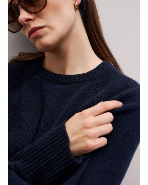 ME+EM Blue Cashmere Curved Hem Raglan Jumper + Snood