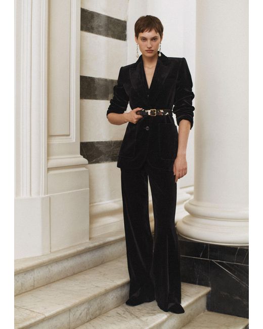 ME+EM Black Stretch Velvet Kick Flare Trouser