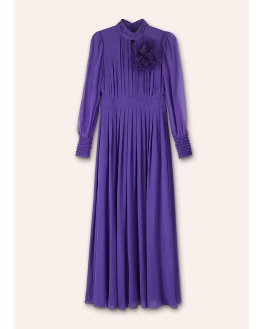 ME+EM Purple Silk Full-length Dress With Corsage + Belt