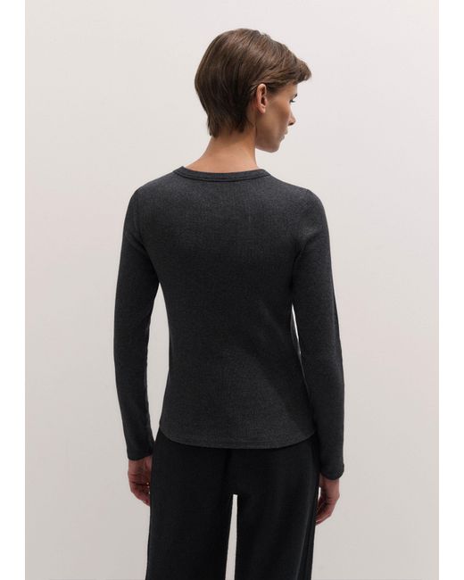 ME+EM Black Ultimate Rib Long Sleeve Top Charcoal Melange