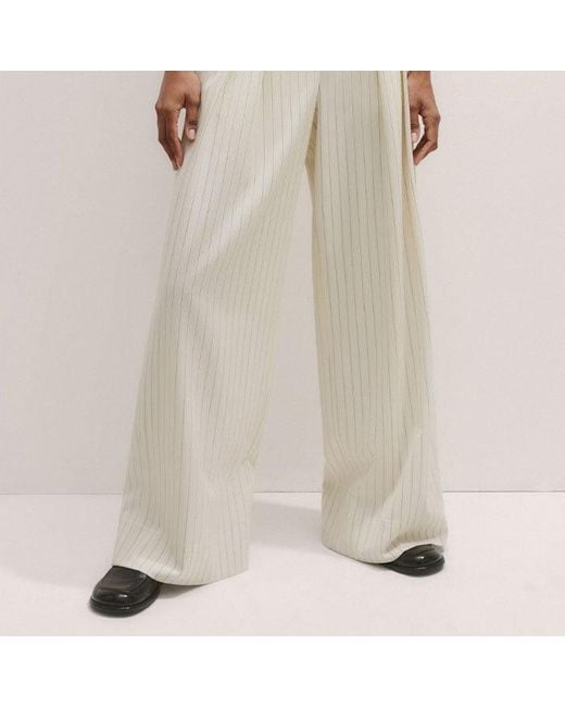 ME+EM Natural Italian Wool-Blend Pinstripe Double Pleat Wide Leg Trouser