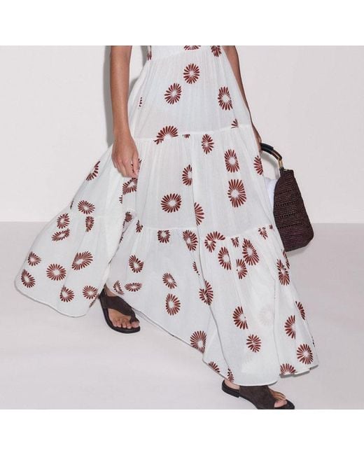 ME+EM White Cotton Modern Daisy Print Full Length Dress Soft-Cinnamon