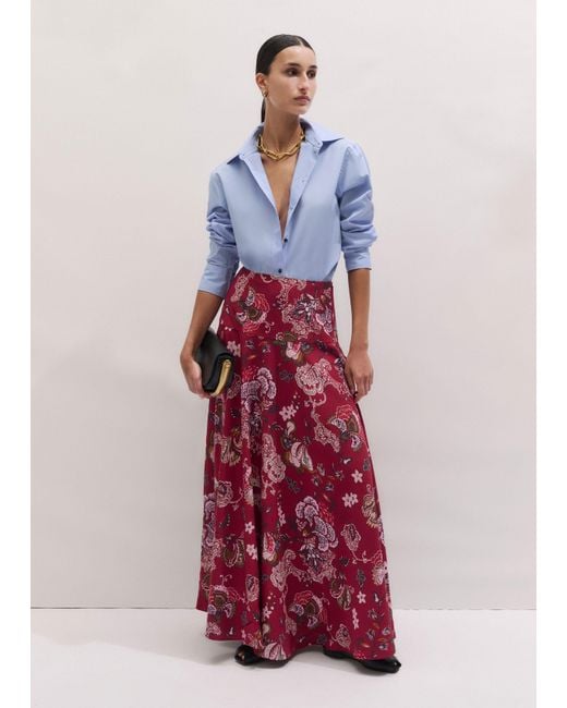 ME+EM Red Grand Paisley Print Full Length Skirt Light Cream-Multi