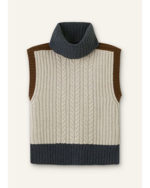 ME+EM Brown Merino Cashmere Patched Cable Knit Vest