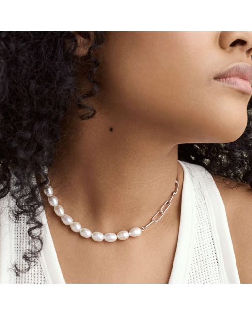 MEJURI Dual Pearl Necklace in Silver (Metallic) Lyst