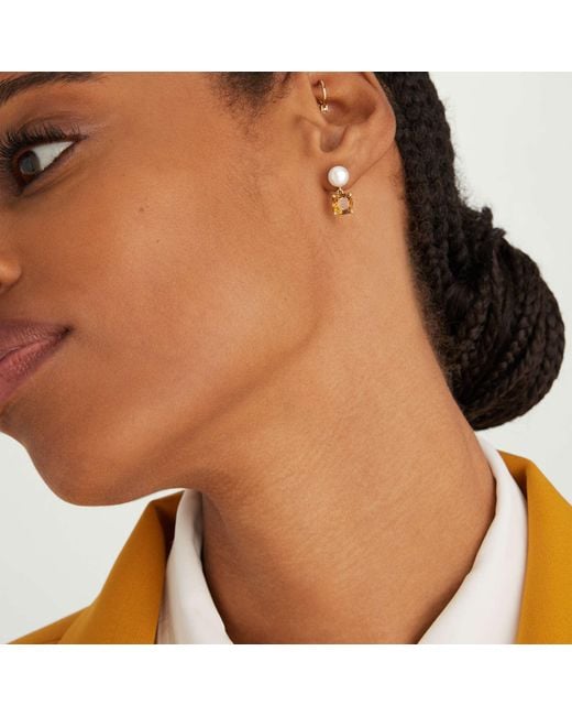 MEJURI Gemstone & Pearl Drop Earrings Cognac Quartz in Metallic Lyst