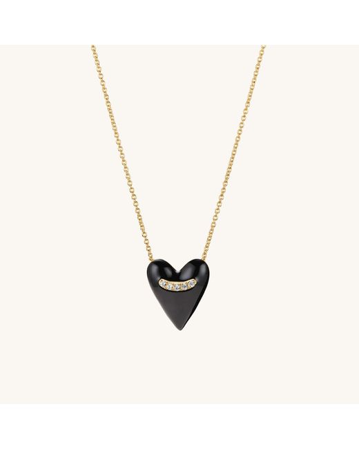 MEJURI Heart Enamel Pendant Necklace Black in White Lyst