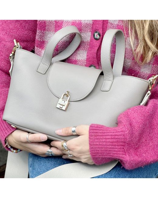 meli melo Thela Taupe Grey Leather Tote Bag For Women in Grey