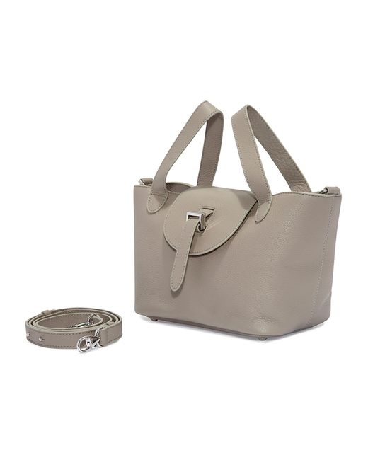 Thela Medium Taupe Grey Leather with Zip Closure Tote Bag for