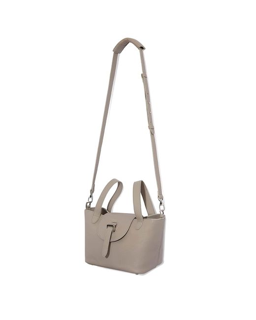Thela Medium Taupe Grey Leather with Zip Closure Tote Bag for