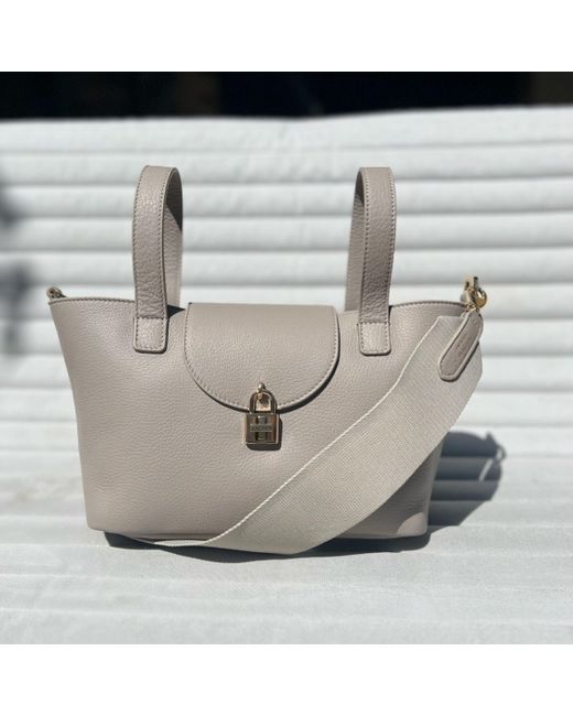 Thela Medium Taupe Grey Leather with Zip Closure Tote Bag for Women