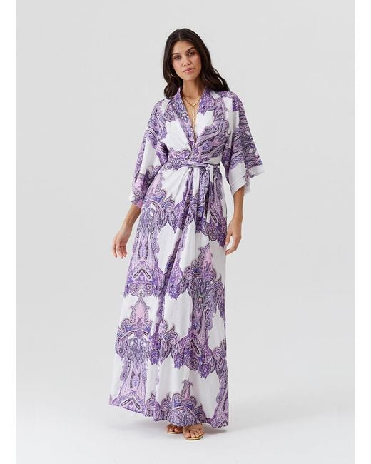 Melissa Odabash White Indria Amethyst Kaftan