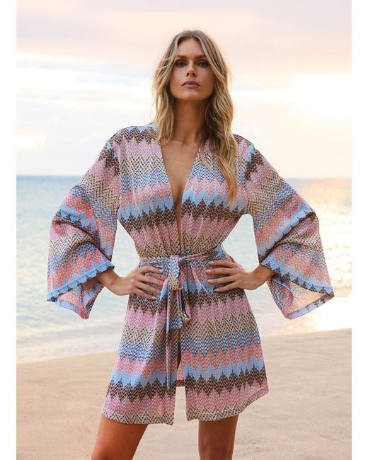 Melissa Odabash White Anna Zigzag Stripe Kaftan