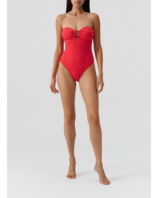 Odabash UK Red Cozumel Ribbed Swimsuit