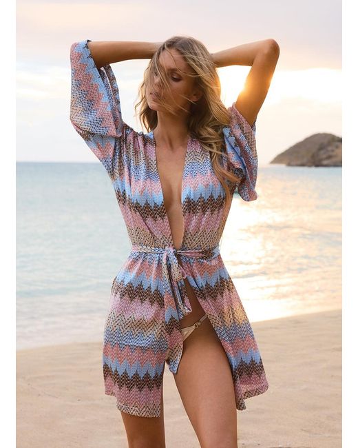 Melissa Odabash White Anna Zigzag Stripe Kaftan