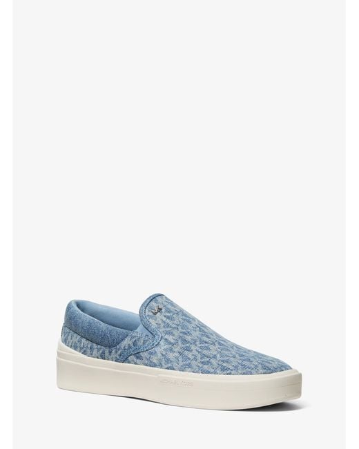 Michael Kors Blue Eddie Signature Logo Print Denim Slip-On Sneaker for men
