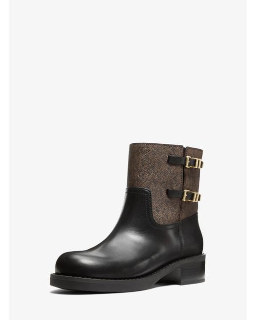 MICHAEL Michael Kors Black Mk Darrington Leather And Signature Logo Ankle Boot