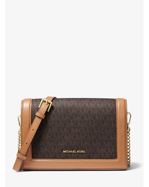 Michael Kors Jet Set Large Logo And Leather Crossbody Bag in Brown | Lyst