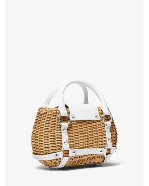 Michael Kors Bancroft Mini Rattan And Leather Basket Bag in White | Lyst