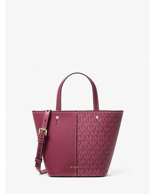 Michael Kors Purple Flora Medium Signature Logo And Pebbled Leather Crossbody Bag