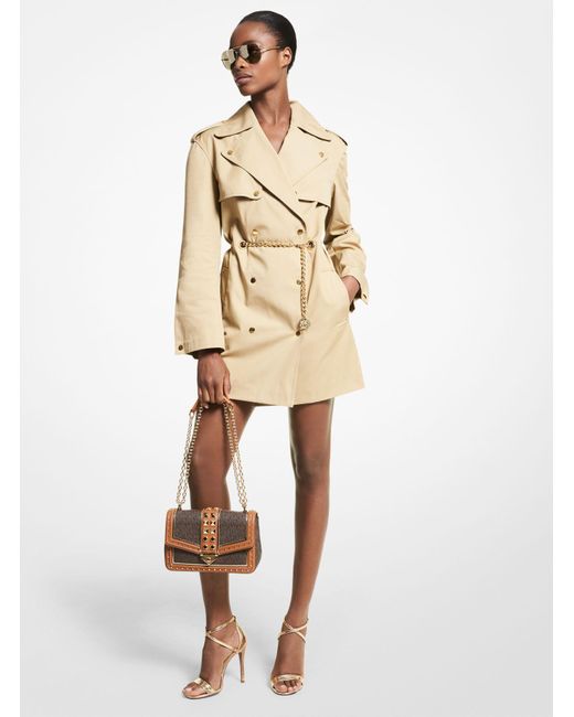 Michael Kors Chain Trim Cotton Trench Coat in Natural | Lyst Canada