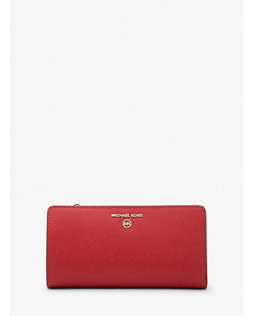 Michael Kors Red Jet Set Charm Large Saffiano Leather Continental Wallet