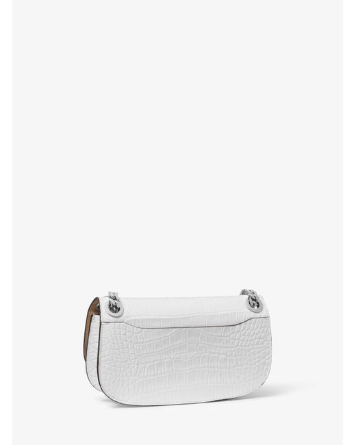 Michael Kors White Christie Mini Crocodile Embossed Leather Envelope Bag