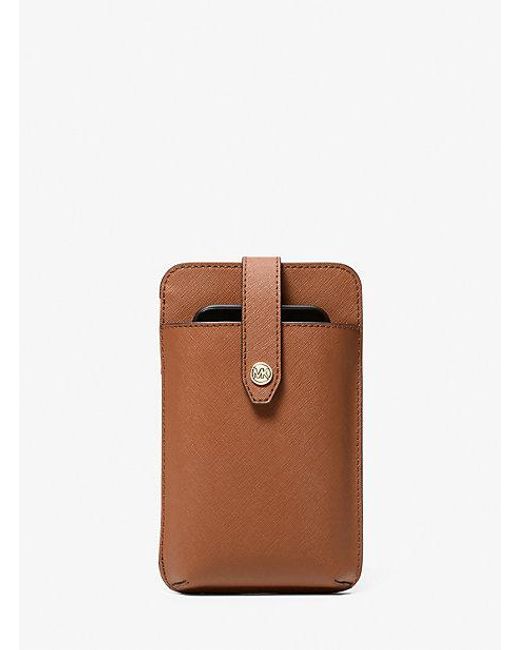 Michael Kors Brown Saffiano Leather Smartphone Crossbody Bag