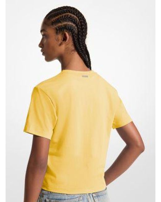 Michael Kors Yellow Embellished Logo Organic Cotton T-Shirt