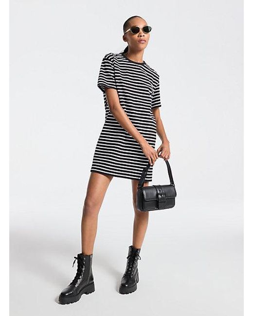 Michael Kors Blue Mk Striped Cotton T-Shirt Dress
