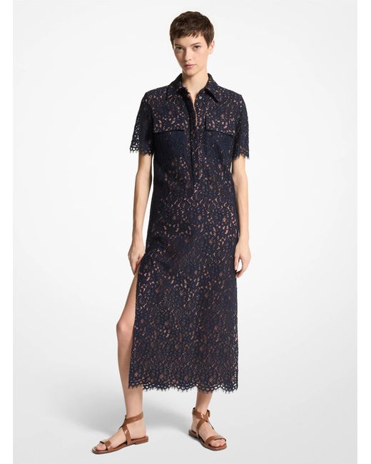 Michael Kors Blue Mk Corded Floral Lace Tunic Dress