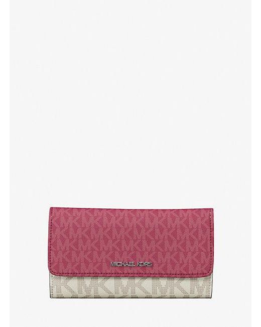 Michael Kors Pink Jet Set Travel Signature Logo Tri-Fold Wallet