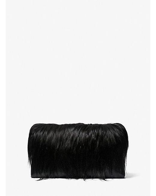 Michael Kors Black Jeanne Medium Shearling And Leather Envelope Clutch