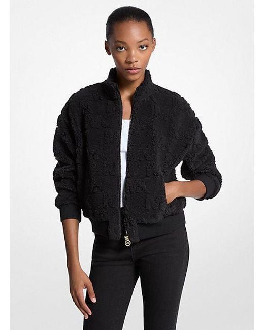 Michael Kors Black Logo Jacquard Sherpa Zip-Up Jacket