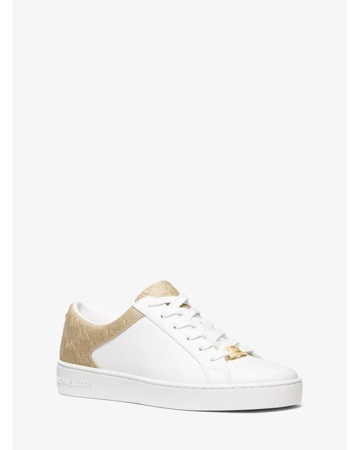MICHAEL Michael Kors White Mk Keaton Leather And Glitter Logo Embossed Trainers