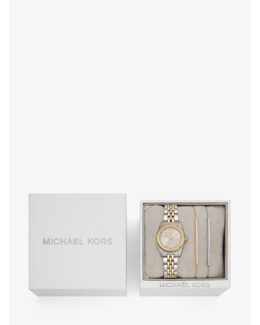 Set de regalo con reloj y pulsera con cierre deslizante Lexington en dos tonos con incrustaciones Michael Kors de color White