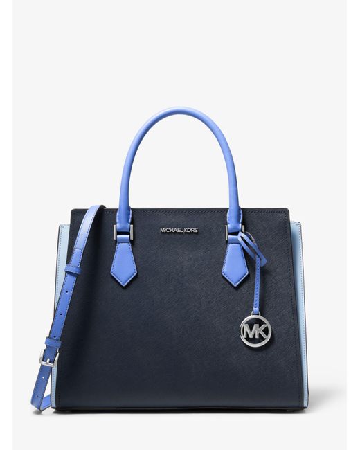 Michael Kors Hope Large Two-tone Saffiano Leather Satchel in Blue ...