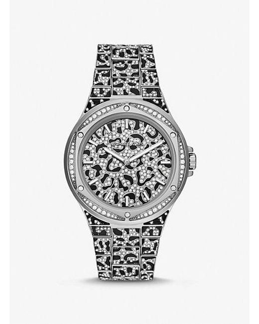 Michael Kors White Oversized Lennox Animal Pavé Silver-tone Watch