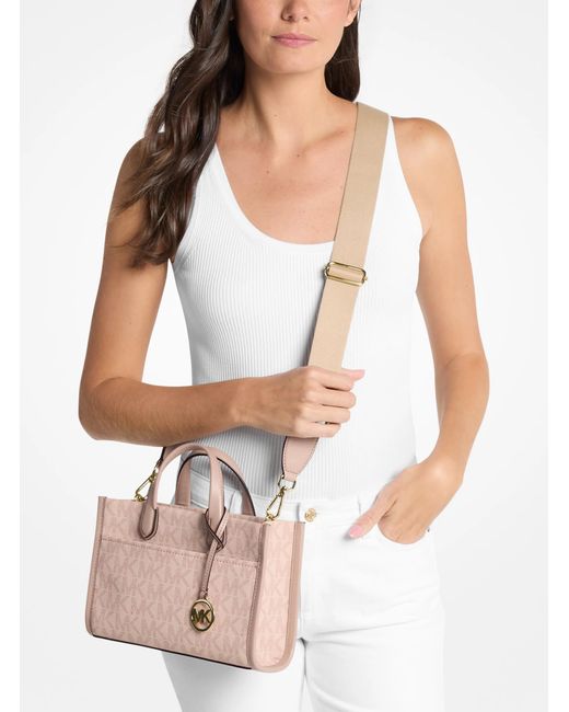 Michael Kors Outlet Pink Mk Gigi Small Signature Logo Small Tote Bag