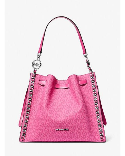 Michael Kors Pink Mina Large Signature Logo Chain Shoulder Bag