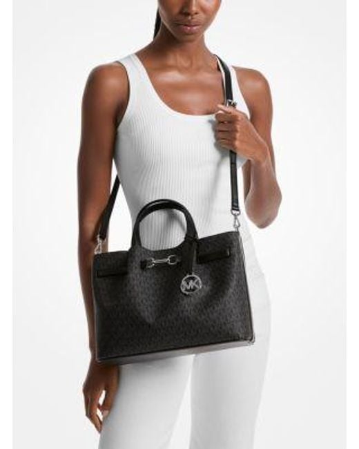 Michael Kors Black Carson Medium Signature Logo Satchel