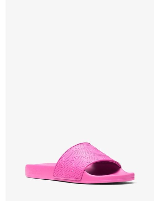 Michael Kors Gilmore Logo Embossed Faux Leather Slide Sandal in Pink Lyst