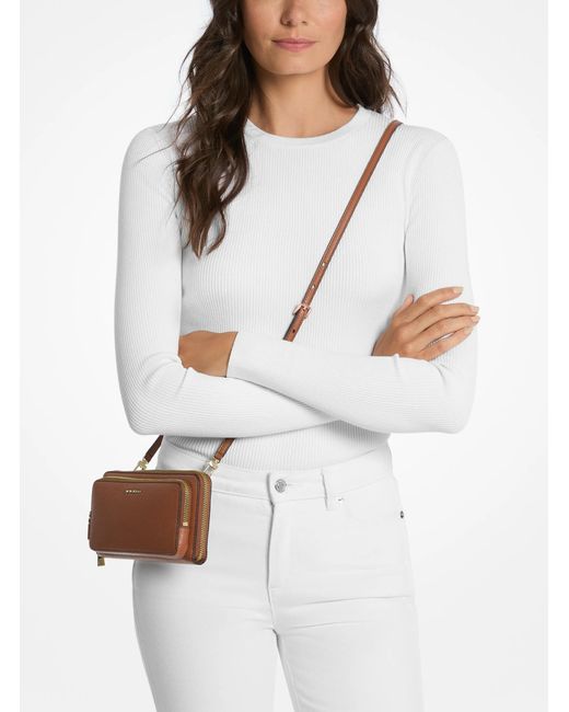 MICHAEL Michael Kors Brown Mk Jet Set Large Pebbled Leather Convertible Crossbody Bag