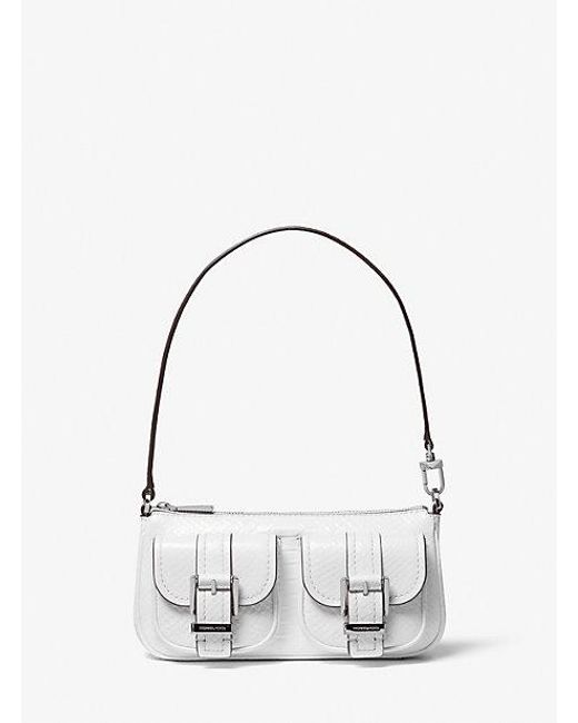 Michael Kors White Zoe Small Snake Embossed Leather Convertible Pochette