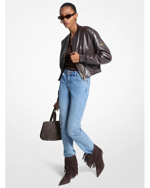 MICHAEL Michael Kors Brown Mk Cropped Bomber Jacket