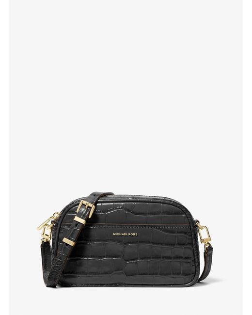 MICHAEL Michael Kors Black Mk Jet Set Small Crocodile Embossed Leather Crossbody Bag