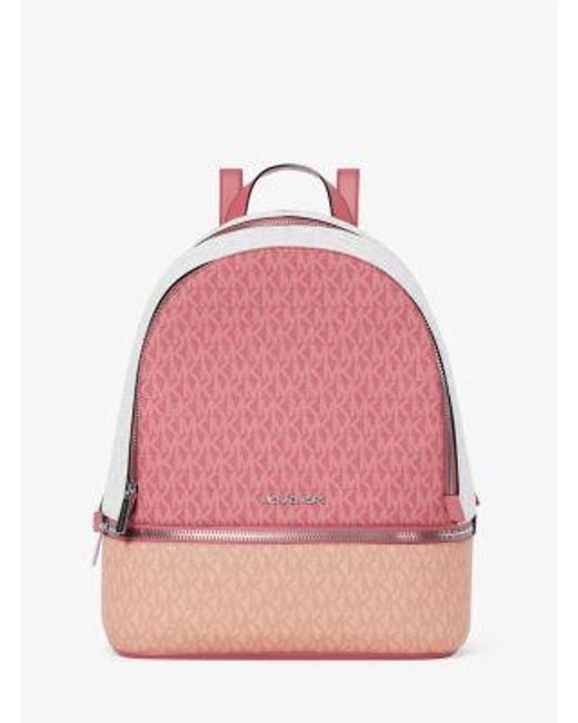 Michael Kors Pink Rhea Medium Color-Block Signature Logo Backpack