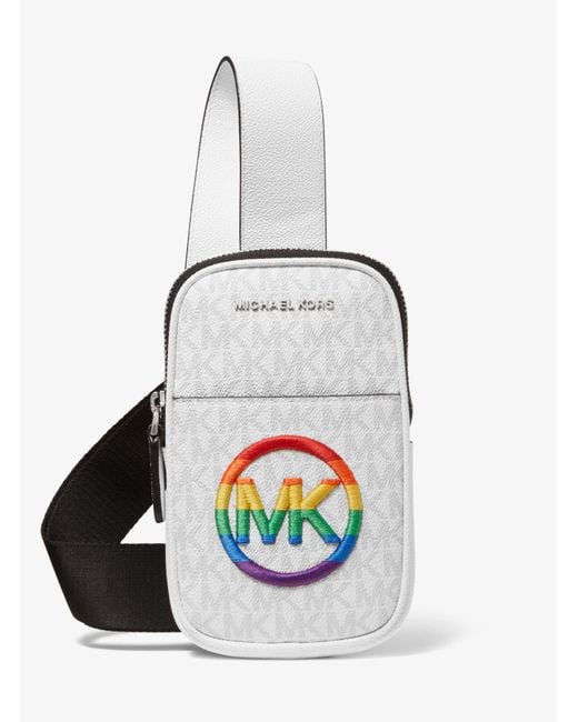 Michael Kors White Pride Hudson Embroidered Logo Smartphone Crossbody Bag for men